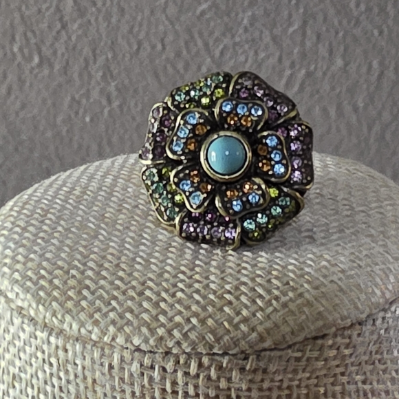 Heidi Daus Jewelry - Vintage Heidi Daus "Passionate Posey" Crystal Floral Ring with Turquoise Center
